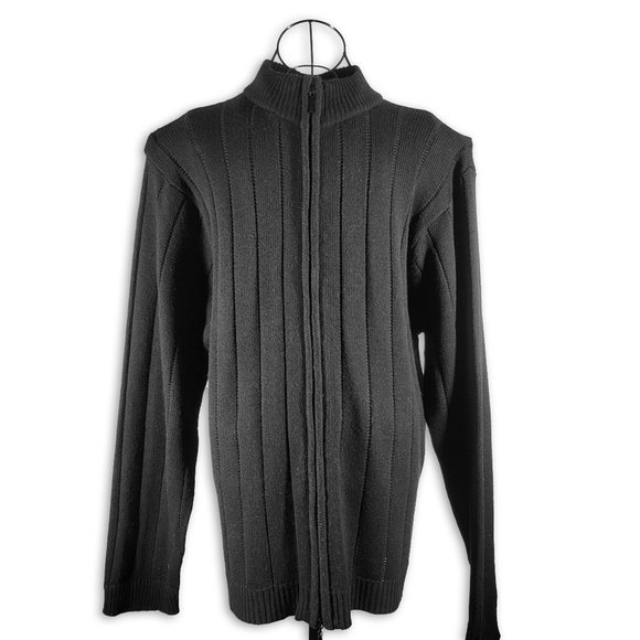 Men's Black Sweater Cardigan with Zipper - Picture 2 of 7